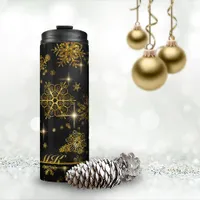 Prettiest Snowflakes Pattern Black/Gold ID846  Thermal Tumbler