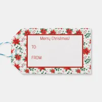 Watercolor Poinsettia Minimalist Botanical Pattern Gift Tags