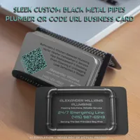Sleek Custom Black Metal Pipes Plumber QR Code URL Business Card