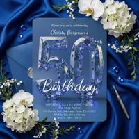 Glamorous Sapphire Blue Diamond 50th Birthday Invitation