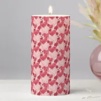 Crimson Red and Blush Pink Hearts and Roses  Pillar Candle