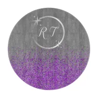 Silver initial monogram with purple glitter | cutting board