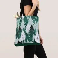 Evergreen Trees Winter Forest Snow Monogrammed Tote Bag