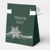 green Silver Snowflakes Winter wedding favor box