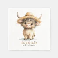 Boho Highland Cow Baby Shower Napkins
