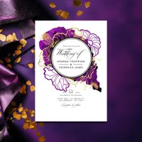 Purple and Gold Abstract Floral QR Code Wedding Invitation