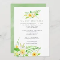 Exotic Watercolor Frangipani Wedding Guest Details Invitation