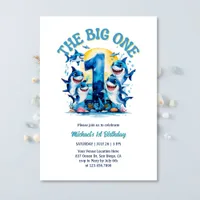 The Big One Shark Theme Under the Sea 1st Birthday Invitation