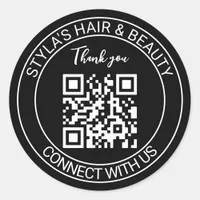 Black And White QR Code Thank You Social Media Classic Round Sticker