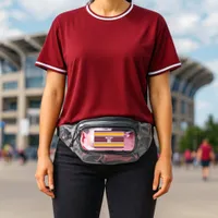 Burgundy Gold White Sports Striped Team Name Clear Fanny Pack