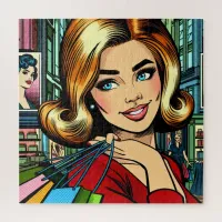 Retro Lady with Shopping Bags Mid Century Jigsaw Puzzle