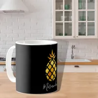 Black gold pineapple name script coffee mug