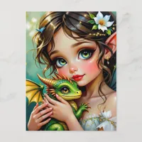Pretty  Fairy and Dragon Themed Girl's   Postcard