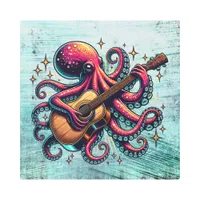 Funny Cartoon Octopus Playing Guitar Metal Print