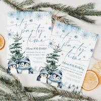 It's party time Penguin winter birthday invitation