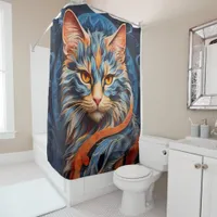 Pets & Wild Animal Portraits with blue and red Shower Curtain