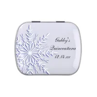 Blue Winter Snowflake Quinceanera Party Favor Candy Tin