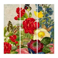 Vintage Flower Bouquet & Butterflies Triptych Art