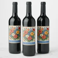 Vintage Flower Bouquet Birthday Wine Label