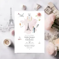 Watercolor Paris Destination Wedding Monogram Invitation