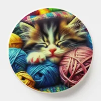 Cute Kitten Sleeping under a Blanket PopSocket