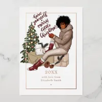 Chic Ebony Merry Little Christmas Foil Holiday Card