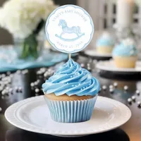 Blue Rocking Horse Boy Baby Shower Favor Sticker