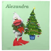 Cute White Christmas Duck Wearing a Wreath Cloth Napkin