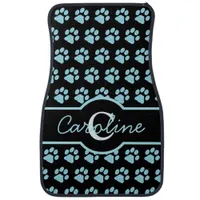 Paw Prints Glitter Teal Blue Monogram Cat Dog Mom Car Floor Mat