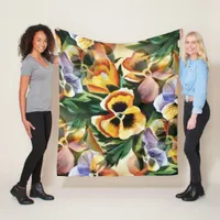 Graceful Stylish Gorgeous Vintage Pattern Pansies Fleece Blanket