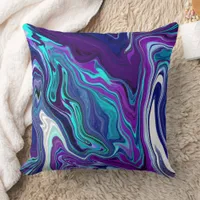 Purple and Teal Abstract Digital Marble Throw Pillow