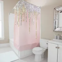 *~* Pink Silver + Gold  Drip Dripping GLITTER AP7 Shower Curtain