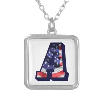 American Flag Letter "A" Silver Plated Necklace