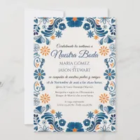 Blue Orange Floral Elegant Fiesta Spanish Wedding Invitation