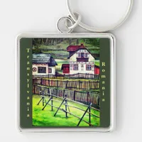 Watercolor Painted  Scenery Transylvania Romania Keychain