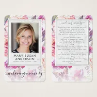 Marble Floral Photo Funeral Memorial Prayer Card