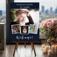 Photo collage blue white birthday party welcome foam board