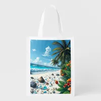Pretty Tropical Beach Scene Coastal Seaside Art Grocery Bag