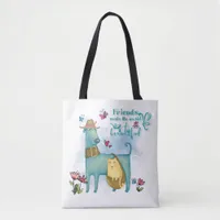 Fun Dog and Cat Friends Make The World Beautiful Tote Bag