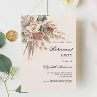 Beige taupe roses pampas grass retirement party invitation