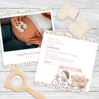 Pink Hedgehog Baby Shower Photo Invitation