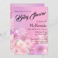 Pink Flowers With Greenery Baby Shower Invitation