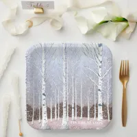 Snowy Birch Trees Christmas Dusty Blue ID1003 Paper Plates