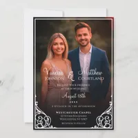 Black and White Classic Filagree Photo Wedding Invitation