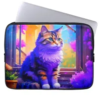 Cute Cat Sitting in Window Ai Art Laptop Sleeve