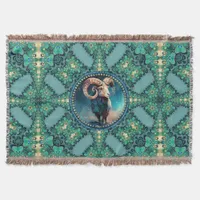 Amazing Aries Zodiac Green Blue Fractal Lace Throw Blanket