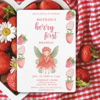 Berry First Strawberry Fairy 1st Birthday Party Invitation