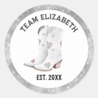 Last Rodeo Glitter Heart Cowgirl Boots Team Bride Classic Round Sticker