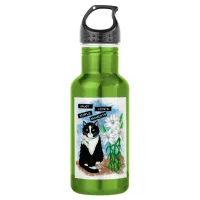 Tuxedo Cat and Lilies | Inspirational Quote Stainless Steel Water Bottle