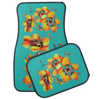 Elegant Orange Flowers - Aqua- Customize your Own Car Floor Mat